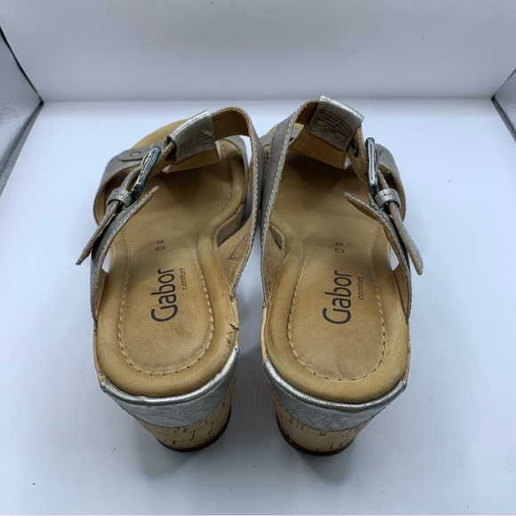 Gabor taupe Leather Patent Sandals size UK 6 US 8 slip on wedge heel - Picture 6 of 12
